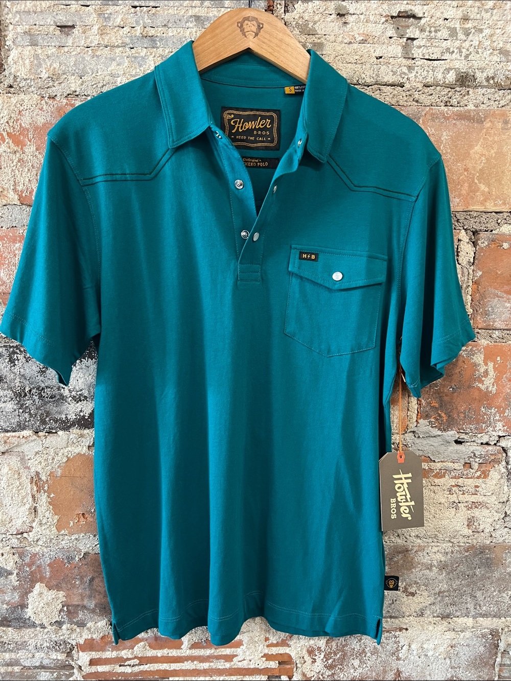 Howler Brothers TEAL Green Short-Sleeve Polo with Chest Pocket SZ small